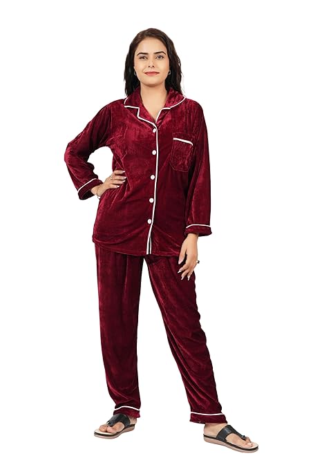 Spink Clothing Girl's-Women's Woolen Winter Wear Shaneel Nightsuit/Pyjama Set/Pajama Set/Nightwear Set