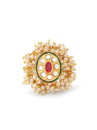 ZAVERI PEARLS Gold Tone Ethnic Cluster Pearls Kundan Adjustable Finger Ring For Women-ZPFK12184