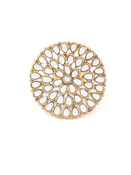 ZAVERI PEARLS Gold Tone Kundan Flower Adjustable Finger Ring For Women-ZPFK10176