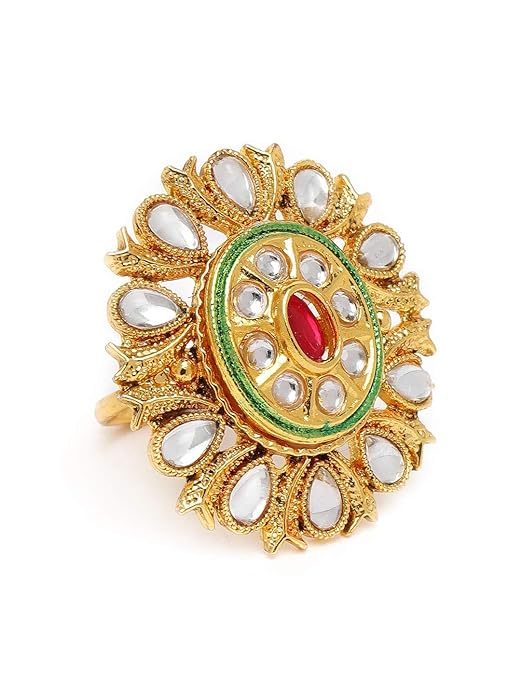 ZAVERI PEARLS Pink Stone & Kundan Wedding Collection Adjustable Finger Ring For Women-ZPFK10114