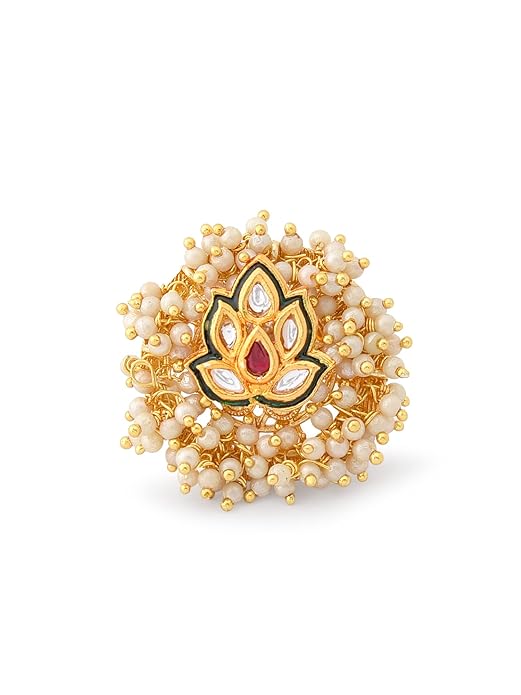 ZAVERI PEARLS Gold Tone Ethnic Cluster Pearls Kundan Adjustable Finger Ring For Women-ZPFK12186