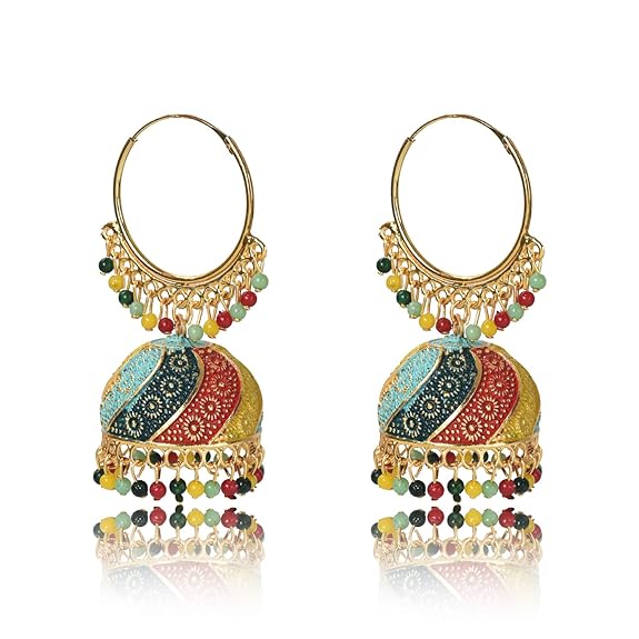 Nilu's Collection Traditional Multicolor Jhumka Earring for Women and Girls, Indian Ethnic Alloy Jhumki Earrings (Multi)