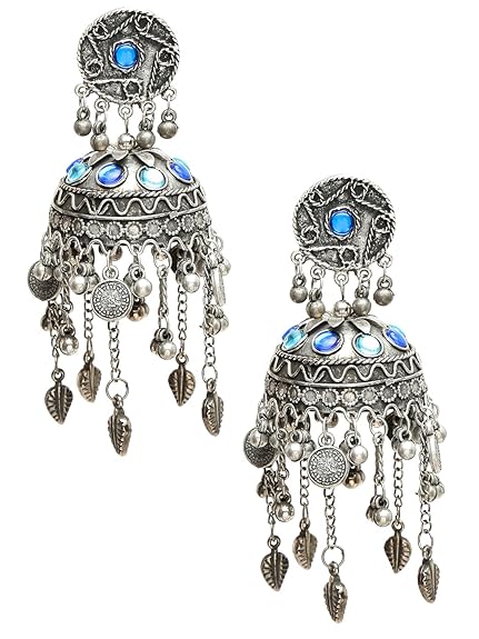 YouBella Jewellery Celebrity Inspired Oxidised Silver Big Size Jhumki Earrings for Girls and Women