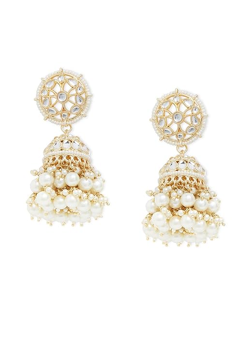 Zaveri Pearls Gold Tone Traditional Kundan & Pearls Jhumki Earring For Women-ZPFK11012