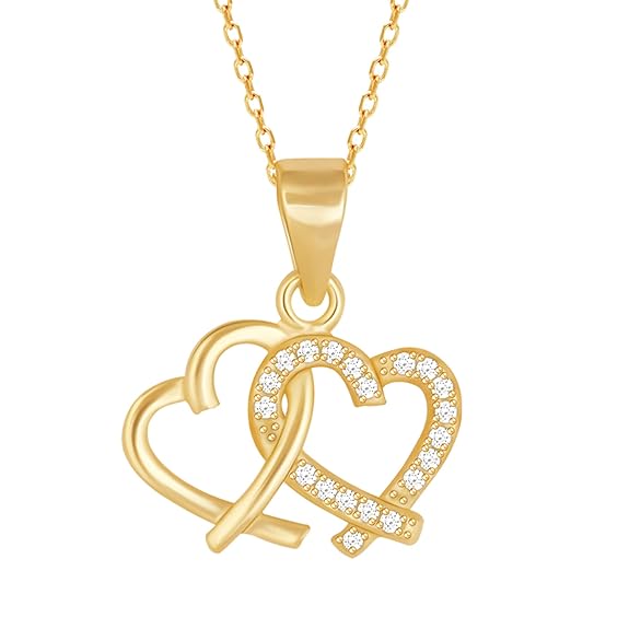 GIVA 925 Sterling Silver Golden Bonding Hearts Pendant With Link Chain | Gifts for Girlfriend,Pendant to Gift Women & Girls | With Certificate of Authenticity and 925 Stamp | 6 Months Warranty*