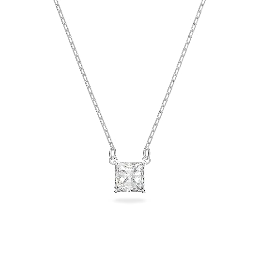 SWAROVSKI Attract Pendant Necklace with a Square Cut Clear Crystal on a Rhodium Plated Setting with Matching Chain
