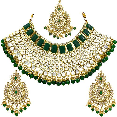 Saiyoni Valentine Day Special Traditional Wedding Collection Gold Plated Kundan Stone Alloy Choker Necklace Earring With Maangtikka Jewellery Set For Women