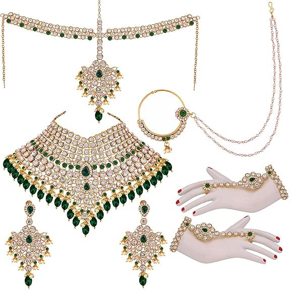 Lucky Jewellery Wedding Designer Gold Plated Dulhan Choker Bridal Set with sheeshpatti for Girls & Women (2475-L1ZS-KD124-)