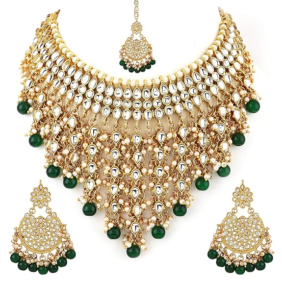 Shining Diva Fashion 18k Gold Plated Latest Stylish Choker Traditional Pearl Kundan Necklace Jewellery Set for Women