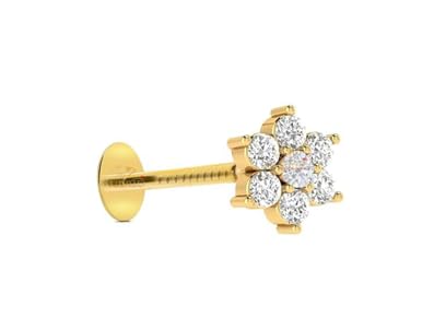 Gold Plated Seven Stone Diamond Nose pin with South Screw for Piereced Nose