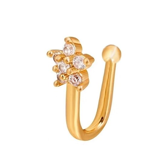 VAMA FASHIONS Clip on Golden Nose pin without Hole Non Piercing Pressing Type Nose ring Stud for Women & Girls