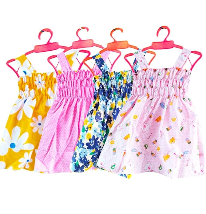 FROCKIES Collection New Cute Trendy Cotton Fabric Summer wear Frock/jhabla/Maxi/midi Combo Set of 4 for Baby Girls