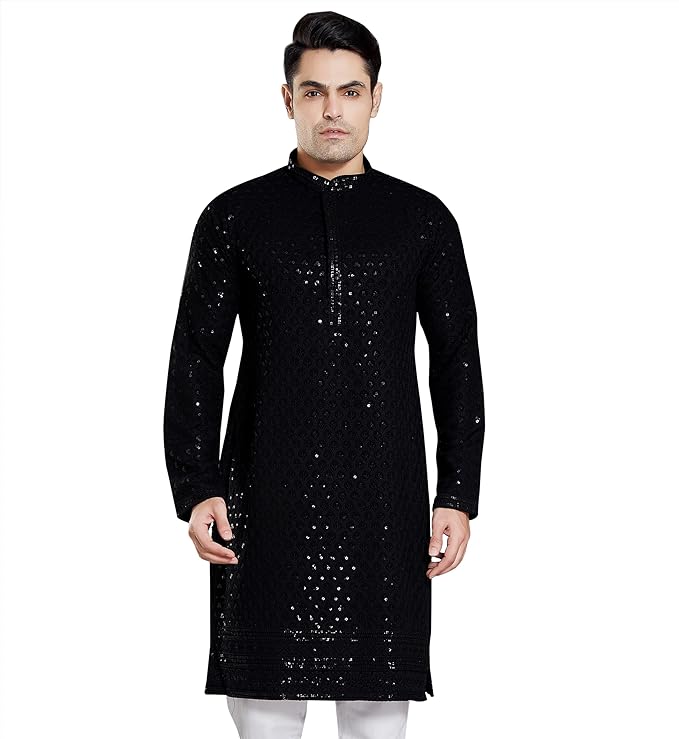 DIVISIVE Men's Sequince Embroidered Cotton Blend Only Kurta
