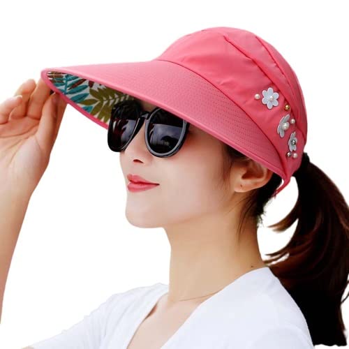 Alexvyan Sun Visor Hats for Women UV Protection Wide Brim Summer Cap for Girls Hat UV Protection Breathable Casual Beach Hat, Sun Protection Cap for Women (Watermelon Red)