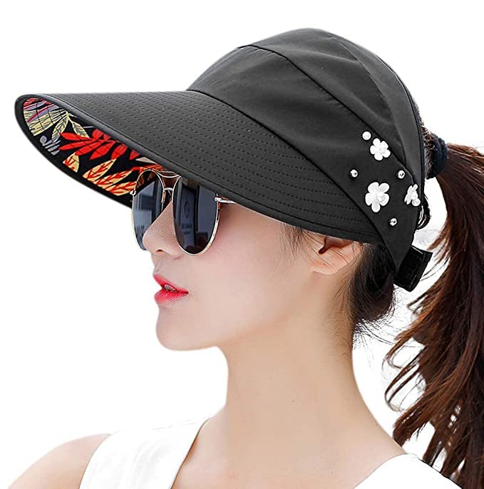 Alexvyan Sun Visor Hats for Women UV Protection Wide Brim Summer Cap for Girls Hat UV Protection Breathable Casual Beach Hat, Sun Protection Cap for Women (Black)