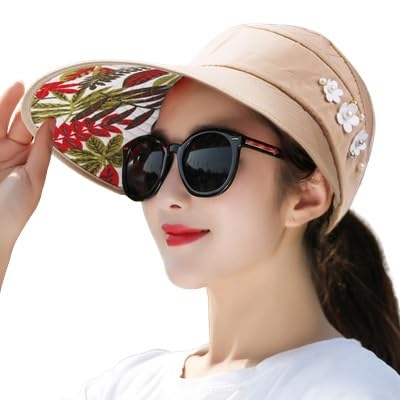 Alexvyan Sun Visor Hats for Women UV Protection Wide Brim Summer Cap for Girls Hat UV Protection Breathable Casual Beach Hat, Sun Protection Cap for Women (Brown)