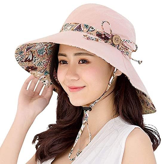 Alexvyan Pink Round Hat Reversable Designer Sunvisor Hats for Women UV Protection Wide Brim Summer Cap for Girls Hat Casual Beach Hat, Safari Hat Sun Protection Cap for Women Girl